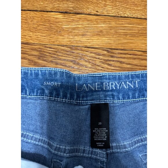 Lane Bryant Womens Denim Shorts Plus Sz 20 Blue Denim Cuffed Floral Crochet - Picture 4 of 6